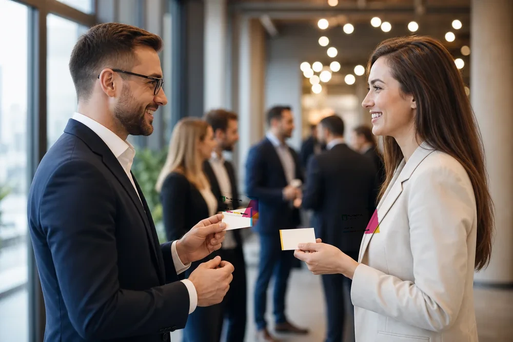 Wymiana wizytówek na evencie networkingowym